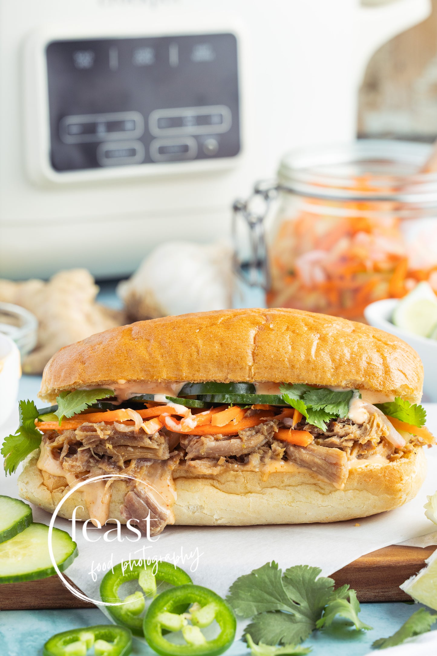 Slow Cooker Pork Bánh Mì Sandwich with Pickled Vegetables